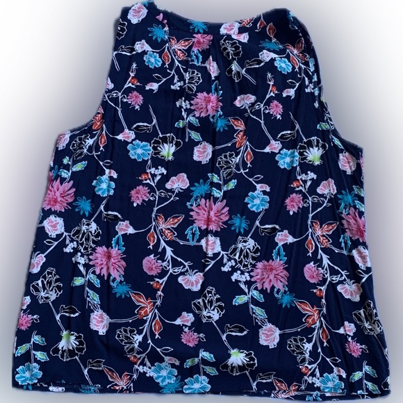 KENAR Navy Floral Print Sleeveless V neck Rayon blue & pink Blouse, Size XL - Picture 3 of 8